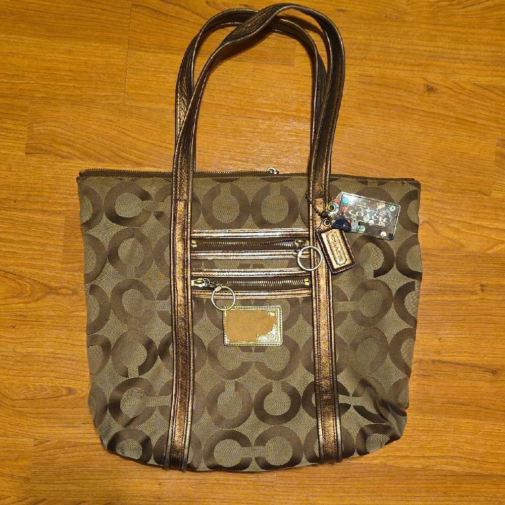 Coach Signature Brown and Gold Tote